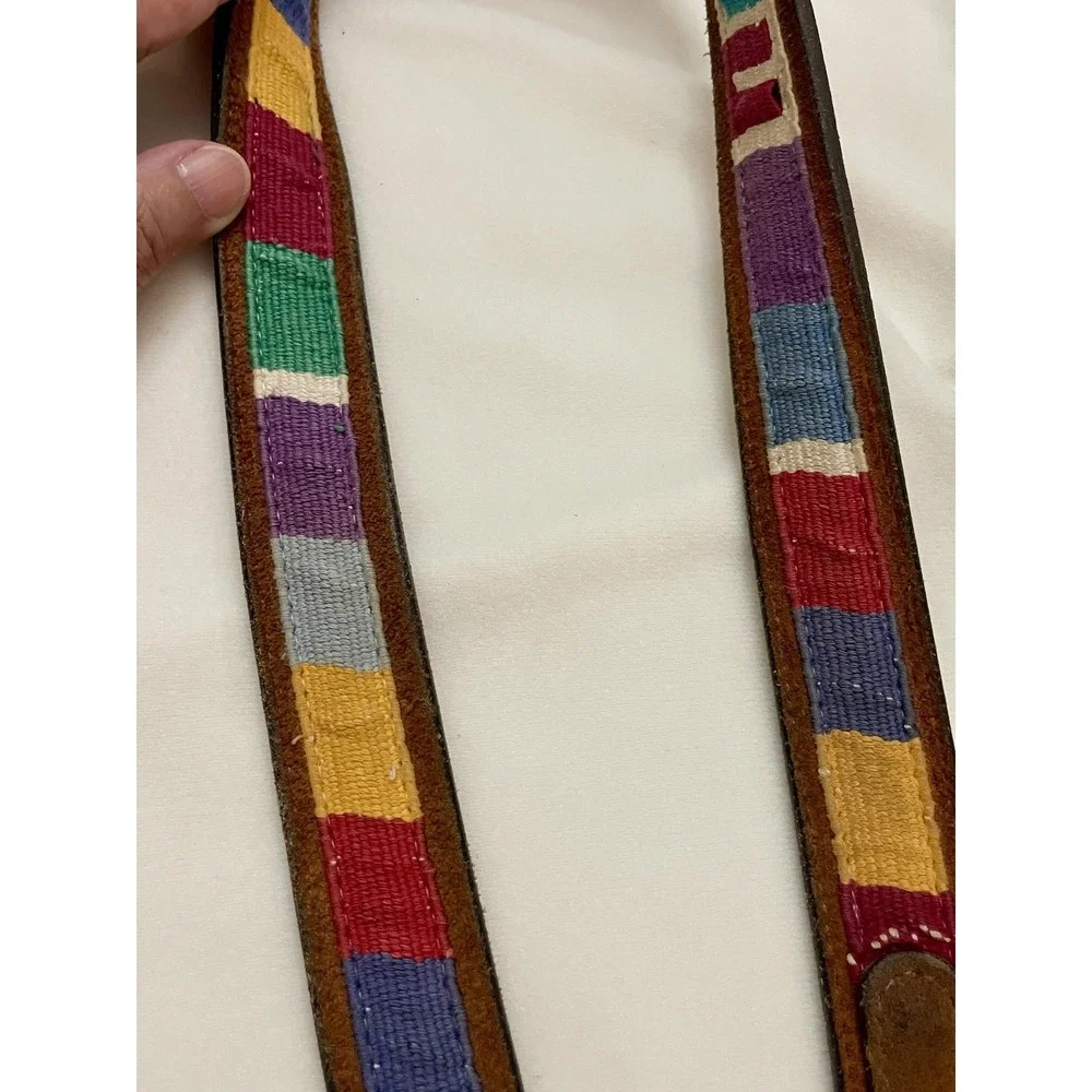 Lytone Belt Mens 32 Brown Leather Western Brass Buckle Needlepoint USA